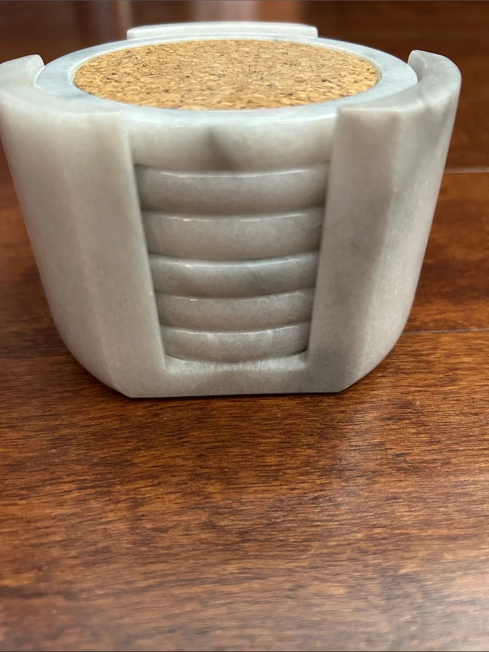 Vintage Marble and Cork Round Drink Coasters - Set of 6